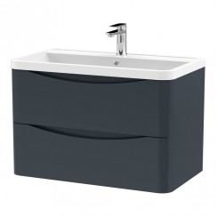 LUN1404 Nuie Lunar 800mm Wall Hung 2-Drawer Vanity Unit & Polymarble Basin 1TH - Satin Soft Black, SML1495, PMB005 LUN1404-CO-1