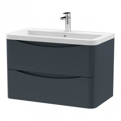 LUN1404A Nuie Lunar 800mm Wall Hung 2-Drawer Vanity Unit & Ceramic Basin 1TH - Satin Soft Black, SML1495, CBM005 LUN1404A-CO-1