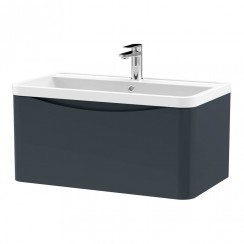 LUN1406 Nuie Lunar 800mm Wall Hung 1-Drawer Vanity Unit & Polymarble Basin 1TH - Satin Soft Black, SML1496, PMB005 LUN1406-CO-1