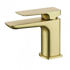 Portofino Brushed Brass Deck Mounted Mono Mini Basin Mixer Tap - Modern Square Design - MBT182BB