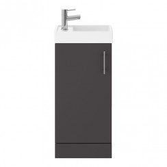 Nuie Vault 400mm Floor Standing 1-Door Vanity Unit & Basin - Gloss Grey - MIN014-CO-1