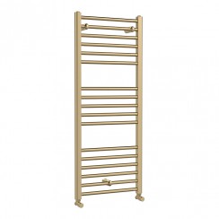 MTY805 Nuie Lorica Round Straight Towel Radiator 500mm W x 30mm D x 1200mm H - Brushed Brass MTY805-CO-1