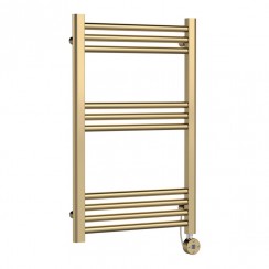 Hudson Reed Electric Round Straight Towel Radiator 800mm H x 500mm W - Brushed Brass MTY859-CO-1