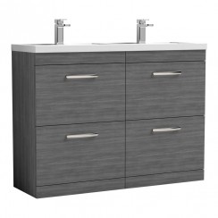 Nuie Athena 1200mm Floor Standing 4 Drawer Vanity Unit with Polymarble Double Basin 2 x 1TH Anthracite Woodgrain - Bathroom-house - ATH032C - CO-1