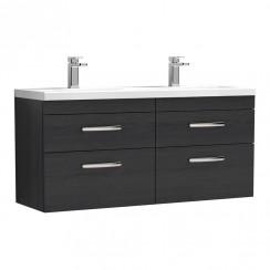 Nuie Athena 1200mm Wall Hung 4 Drawer Vanity Unit with Ceramic Double Basin 2 x 1TH Charcoal Black Woodgrain - Bathroom-house - ATH047F - CO-1