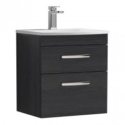 Nuie Athena 500mm Wall Hung 2 Drawer Vanity Unit with Curved Basin 1TH Charcoal Black Woodgrain - Bathroom-house - ATH019G - CO-1