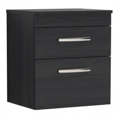 Nuie Athena 500mm Wall hung 2 Drawer Vanity Unit with Matching Worktop Charcoal Black Woodgrain - Bathroom-house - ATH019W - CO-1