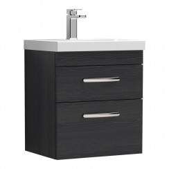 Nuie Athena 500mm Wall hung 2 Drawer Vanity Unit with Thin Edge Basin 1TH Charcoal Black Woodgrain - Bathroom-house - ATH019D - CO-1