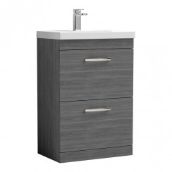 Nuie Athena 600mm Floor Standing 2 Drawer Vanity Unit with Thin Edge Basin 1TH Anthracite Woodgrain - Bathroom-house - ATH032D - CO-1