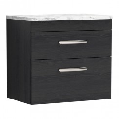 Nuie Athena 600mm Wall Hung 2 Drawer Vanity Unit & Matt Carrera Marble Laminate Worktop Charcoal Black Woodgrain - Bathroom-house - ATH047LCM - CO-1