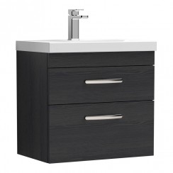 Nuie Athena 600mm Wall hung 2 Drawer Vanity Unit with Mid Edge Basin 1TH Charcoal Black Woodgrain - Bathroom-house - ATH047A - CO-1