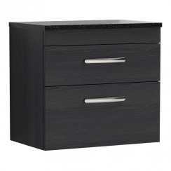 Nuie Athena 600mm Wall Hung 2 Drawer Vanity Unit with Sparkling Black Worktop Charcoal Black Woodgrain - Bathroom-house - ATH047LSB - CO-1