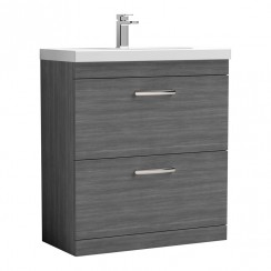 Nuie Athena 800mm Floor Standing 2 Drawer Vanity Unit with Thin Edge Basin 1TH Anthracite Woodgrain - Bathroom-house - ATH053D - CO-1