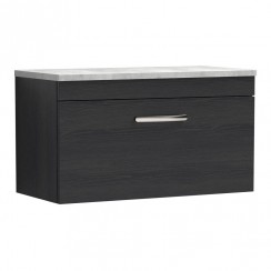 Nuie Athena 800mm Wall Hung 1 Drawer Vanity Unit with Bellato Grey Worktop Charcoal Black Woodgrain - Bathroom-house - ATH061LBG - CO-1