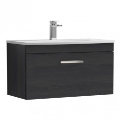 Nuie Athena 800mm Wall Hung 1 Drawer Vanity Unit with Curved Basin 1TH Charcoal Black Woodgrain - Bathroom-house - ATH061G - CO-1