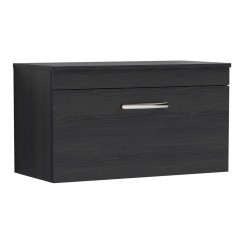 Nuie Athena 800mm Wall hung 1 Drawer Vanity Unit with Matching Worktop Charcoal Black Woodgrain - Bathroom-house - ATH061W - CO-1
