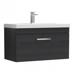 Nuie Athena 800mm Wall hung 1 Drawer Vanity Unit with Mid Edge Basin 1TH Charcoal Black Woodgrain - Bathroom-house - ATH061A - CO-1