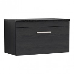 Nuie Athena 800mm Wall Hung 1 Drawer Vanity Unit with Sparkling Black Worktop Charcoal Black Woodgrain - Bathroom-house - ATH061LSB - CO-1