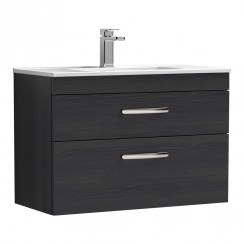 Nuie Athena 800mm Wall hung 2 Drawer Vanity Unit with Minimalist Basin 1TH Charcoal Black Woodgrain - Bathroom-house - ATH068B - CO-1