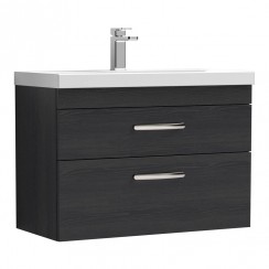 Nuie Athena 800mm Wall hung 2 Drawer Vanity Unit with Thin Edge Basin 1TH Charcoal Black Woodgrain - Bathroom-house - ATH068D - CO-1