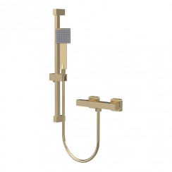 Nuie Brushed Brass Exposed Thermostatic Square Shower Bar Valve & Slider Rail Kit - VBS827K