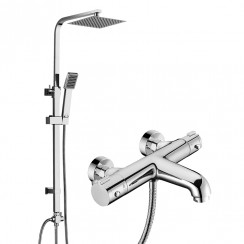 Oslo Chrome Wall Mounted Thermostatic Bath Shower Mixer Tap & Square 3 Way Telescopic Rigid Riser Shower Rail Kit- Modern Square Design- TBSM09C-NL+SRRNV-1B- CO-1