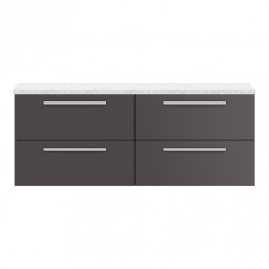 Hudson Reed Quartet 1440mm Wall Hung 4-Drawer Double Vanity Unit & Sparkling White Worktop - Gloss Grey - QUA002LSW-CO-1