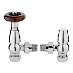 Old London by Hudson Reed Traditional Camden Angled Thermostatic Radiator Valves with Lockshield (Pair) - Chrome RV202-CO-1
