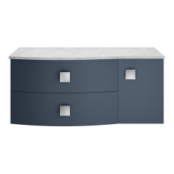 Hudson Reed Sarenna 1000mm Wall Hung Vanity Unit & Grey Marble Top Basin 1TH - Mineral Blue - Left Handed - SAR305L-CO-1