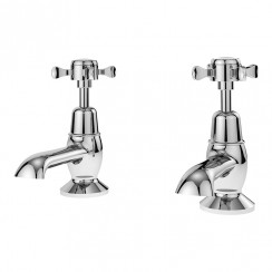 Nuie Selby Chrome Crosshead Deck Mounted Basin Taps Pair - White Indices - SEL301DX-CO-1