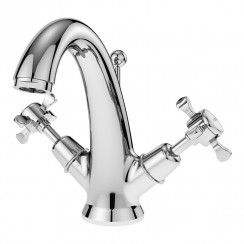 Nuie Selby Chrome Crosshead Deck Mounted Mono Basin Mixer Tap & Pop Up Waste - White Indices - SEL305DX-CO-1