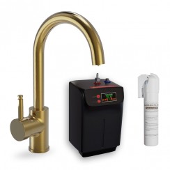 Ellsi Brushed Gold 3 in 1 Single Lever Instant Hot Boiling Water Kitchen Tap Set - Including Tank & Filter