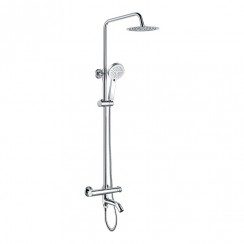 Oslo Wall Mounted Thermostatic Bath Shower Mixer Tap with Round Dual Rigid Riser Shower Kit - RRBF2C