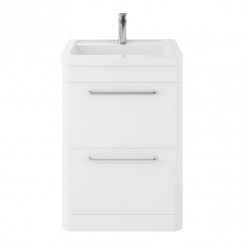 Hudson Reed Solar 600mm Floorstanding 2-Drawer Vanity Unit & Ceramic Basin 1TH - Pure White - SOL101A-CO-1