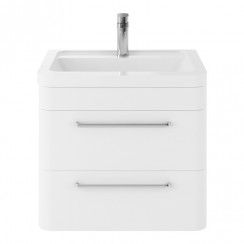 Hudson Reed Solar 600mm Wall Hung 2-Drawer Vanity Unit & Ceramic Basin 1TH - Pure White - SOL102A-CO-1