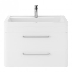 Hudson Reed Solar 800mm Wall Hung 2-Drawer Vanity Unit & Ceramic Basin 1TH - Pure White - SOL104A-CO-1