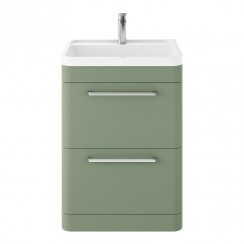 Hudson Reed Solar 600mm Floorstanding 2-Drawer Vanity Unit & Polymarble Basin 1TH - Fern Green - SOL801-CO-1