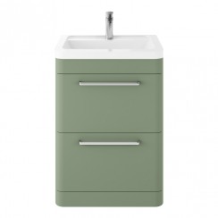 Hudson Reed Solar 600mm Floorstanding 2-Drawer Vanity Unit & Ceramic Basin 1TH - Fern Green - SOL801A-CO-1