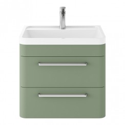 Hudson Reed Solar 600mm Wall Hung 2-Drawer Vanity Unit & Polymarble Basin 1TH - Fern Green - SOL802-CO-1