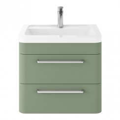 Hudson Reed Solar 600mm Wall Hung 2-Drawer Vanity Unit & Ceramic Basin 1TH - Fern Green - SOL802A-CO-1