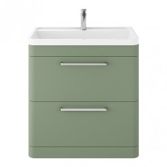 Hudson Reed Solar 800mm Floorstanding 2-Drawer Vanity Unit & Polymarble Basin 1TH - Fern Green - SOL803-CO-1