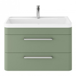 Hudson Reed Solar 800mm Wall Hung 2-Drawer Vanity Unit & Polymarble Basin 1TH - Fern Green - SOL804-CO-1