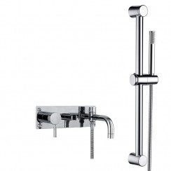 Tec Single Lever Wall Mounted Bath Shower Mixer Tap with Round Slider Shower Rail Kit