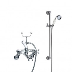 Old London by Hudson Reed Topaz White Crosshead Wall Mounted Bath Shower Mixer - Hex with Traditional Slider Rail Shower Kit - BC304HXWM+A3211