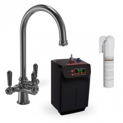 Hatta Gunmetal Traditional Black Lever 3-in-1 Instant Hot Boiling Water Kitchen Tap Set - Including Tank & Filter - HKT12GM-CU