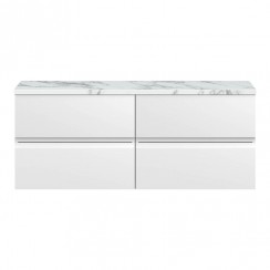 Hudson Reed Urban 1200mm Wall Hung 4-Drawer Vanity Unit & Matt Carrera Marble Laminate Worktop - Satin White - CO-1