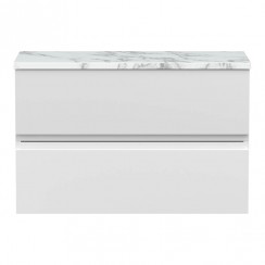 Hudson Reed Urban 800mm Wall Hung 2-Drawer Vanity Unit & Matt Carrera Marble Laminate Worktop - Satin White - URB106LCM-CO-1