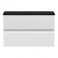 Hudson Reed Urban 800mm Wall Hung 2-Drawer Vanity Unit & Sparkling Black Worktop - Satin White - URB106LSB-CO-1
