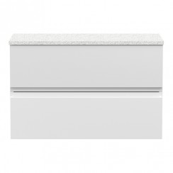 Hudson Reed Urban 800mm Wall Hung 2-Drawer Vanity Unit & Sparkling White Worktop - Satin White - URB106LSW-CO-1