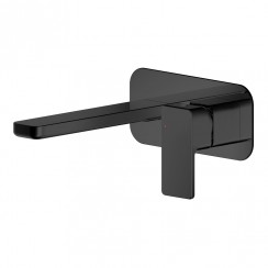 Nuie Windon Wall Mounted 2-Hole Basin Mixer Tap with Plate - Matt Black - WIN428-CO-1